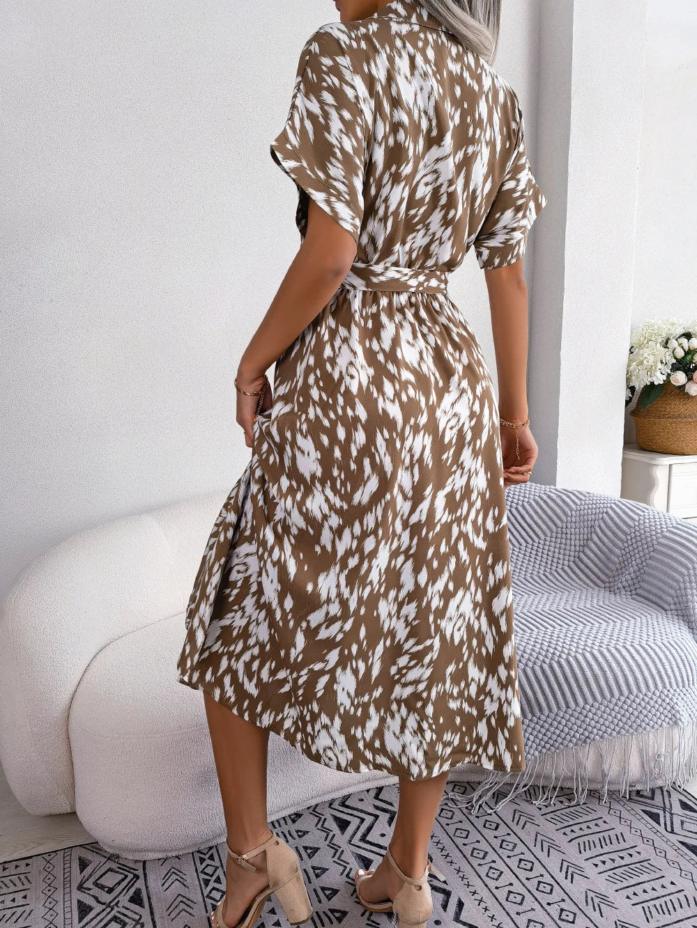 Ficusrong donna estate Casual allentato leopardo Lace Up camicia vestito per le signore moda tutti abbinati abiti Chic