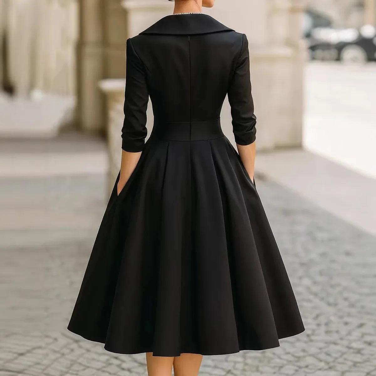 Office Lady Slim A-Line Dress Donna 2025 Autunno Inverno Moda Manica lunga Colletto rovesciato Abiti maxi Abiti eleganti