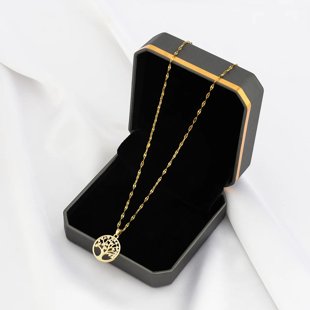 Temperamental Luxury Rhinestone Tree of Life collana con ciondolo donna Vintage in acciaio inossidabile con catena impermeabile gioielli estetici