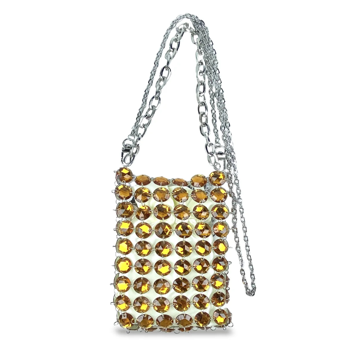 24 estate nuova borsa di cristallo tessuta a mano color caramella di nicchia, borsa di perline di fata retrò, borsa per telefono a croce diagonale trasparente