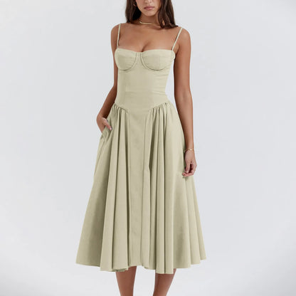 Robe d'été florale à bretelles pour femmes, sexy, bustier, sans manches, robe féminine, mode 2024, imprimée, ligne A, élégante, mi-longue, Lady Vestidos