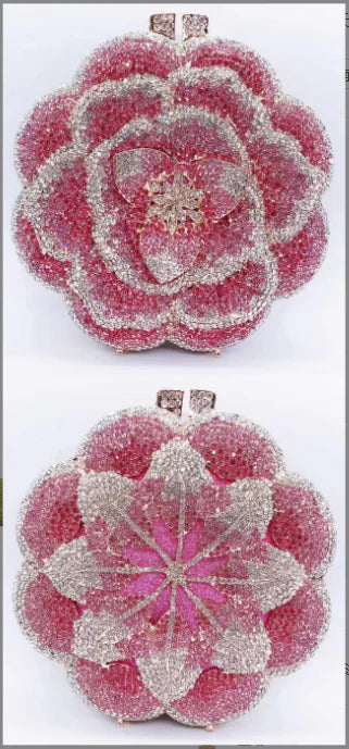 Pochette da sera con strass rosa/verde con fiore rosa Borse da sera da donna in cristallo giallo floreale Pochette da sposa per festa di nozze