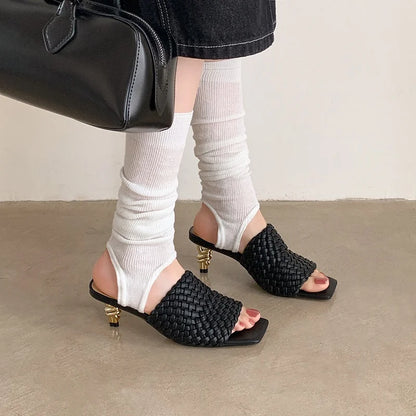 Sandales d'été pour femmes, pantoufles de style concis, sandales en tissu pour filles, sandales de mariée sexy à talon chaton élégant