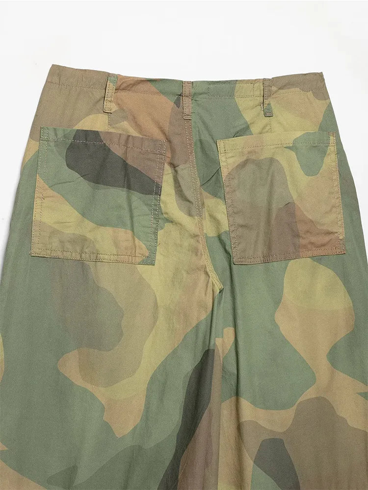 Pantaloni da donna con stampa mimetica, vita con coulisse, gamba larga, taglio ampio, orlo con coulisse, vestibilità comoda, pantaloni casual, streetwear, nuova moda 2026