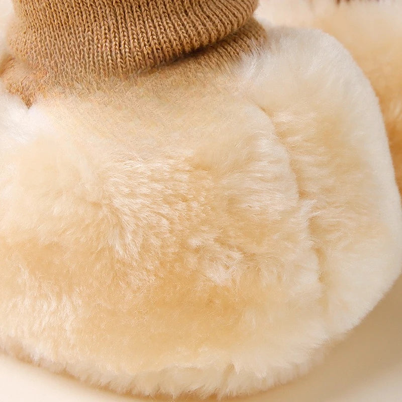 Scarpe spesse in pelle scamosciata per bambini Neonati Stivaletti caldi in peluche invernale Stivaletti per ragazze in pelliccia Pelle di pecora unisex Bambini Ragazzo Primi camminatori