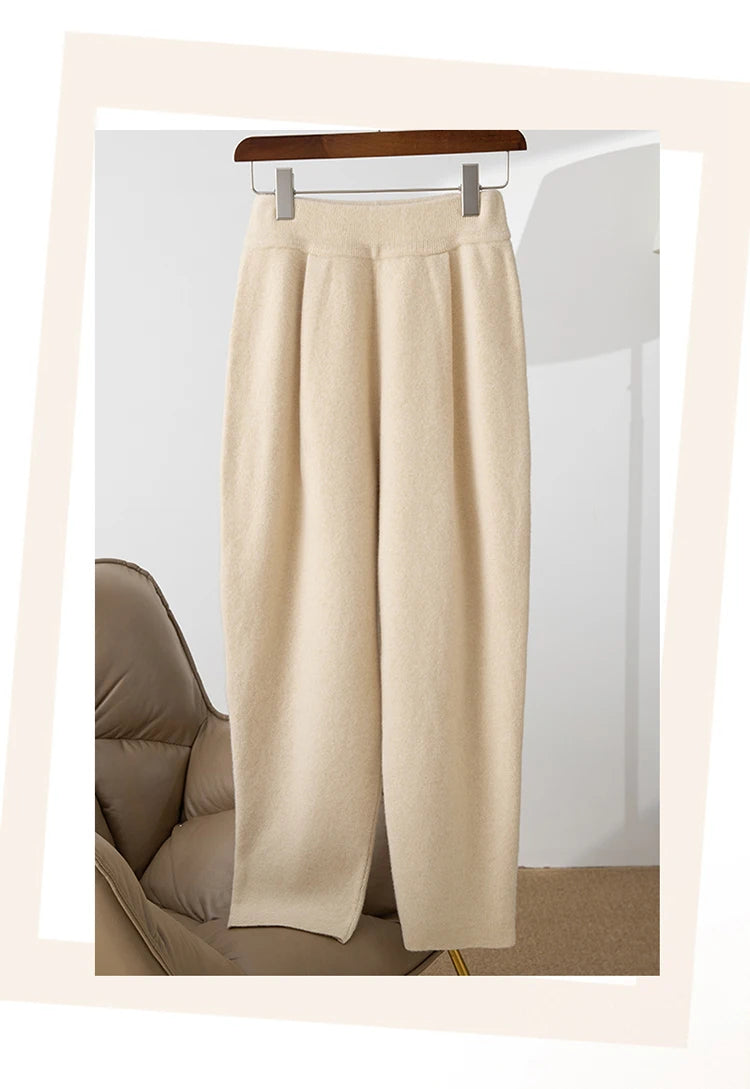 Pantaloni Harem da Donna Autunno Inverno, Caldi e Imbottiti, 100% Lana Merino, Jeans Capri a Vita Alta in Maglia, Pantaloni Slim Fit