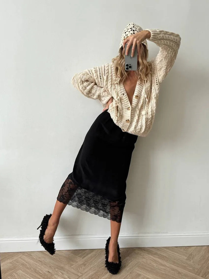 Tossy bianco casual gonna lunga in pizzo per le donne sottile a vita alta patchwork elegante abiti da pendolare estate 2025 maxi gonna femminile nuova
