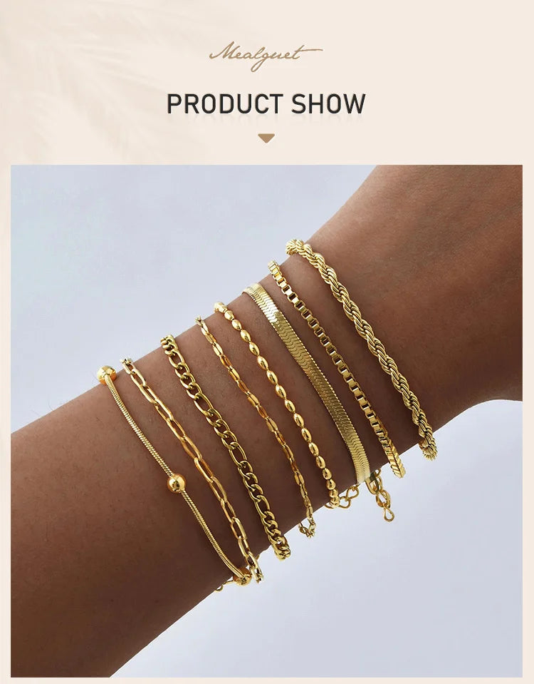 Bracciale in Acciaio Inossidabile Placcato Oro, Non Ossida, Impilabile per Donne, Sottile Catena a Spina di Pesce, Gioiello Impermeabile, Regalo