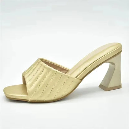 Latest Italian Ladies Shoes Nigerian Women Shoes Pu Leather Slingback Slipper for Party Open Toe Pumps High Heels Sexy Ladies