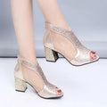 Damen-Sommersandalen mit Strasssteinen, dicke High Heels, modische Damenschuhe, offene Zehensandalen mit Schnalle für Damen, Freizeitschuhe mit Plateau