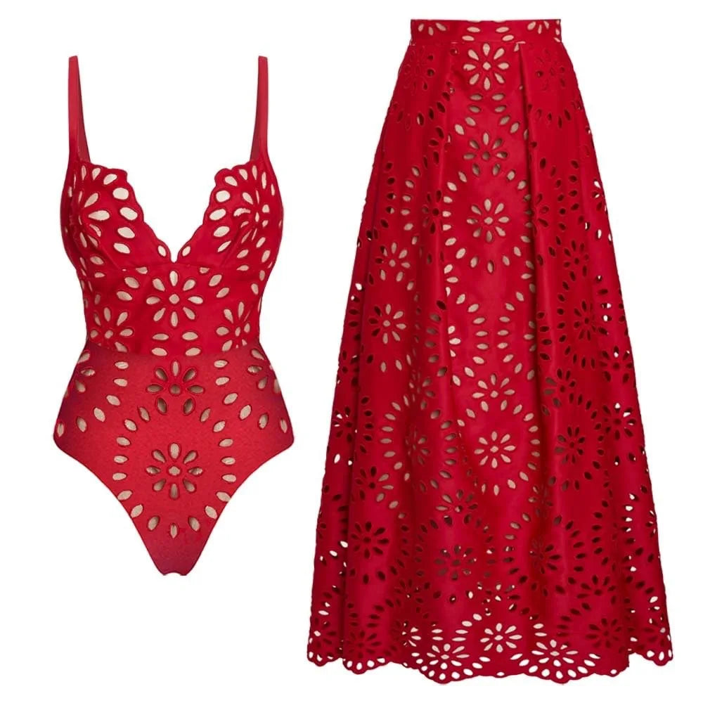 2Pcs Printed Swimsuit Women Sexy Swimwear New Bikini With Long Skirt Female Biquini Push Up Swim Suit Bodysuit Beachwear CoverUp