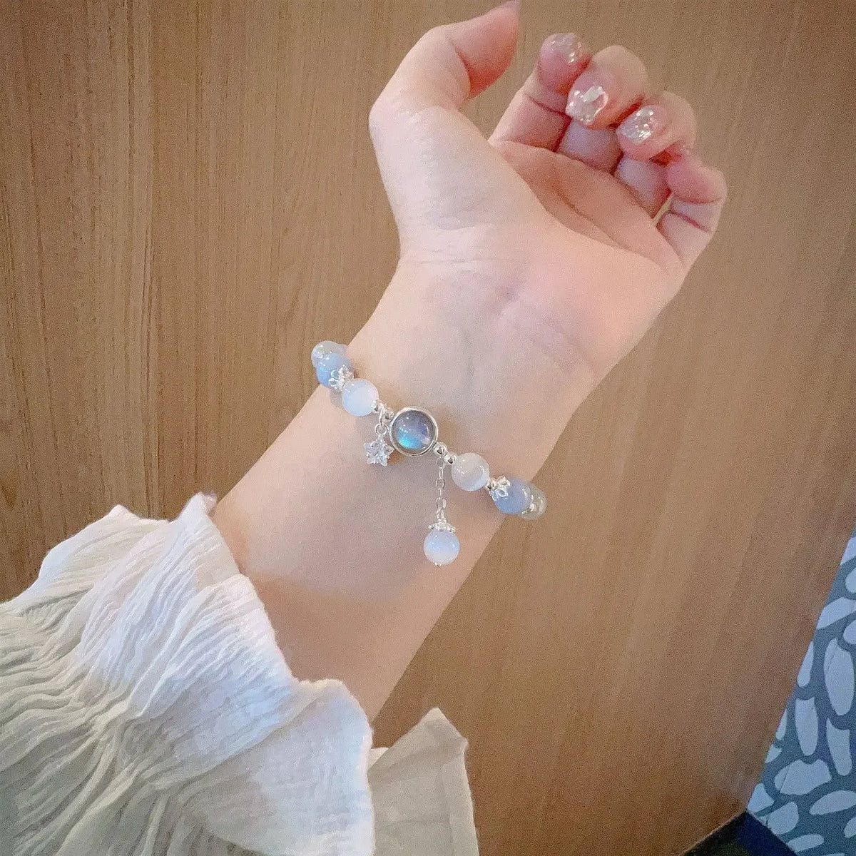 Opale Sea Blue Treasure Bracciale in cristallo al chiaro di luna Bracciale elastico di lusso leggero per ragazze Accessori per gioielli di moda da donna