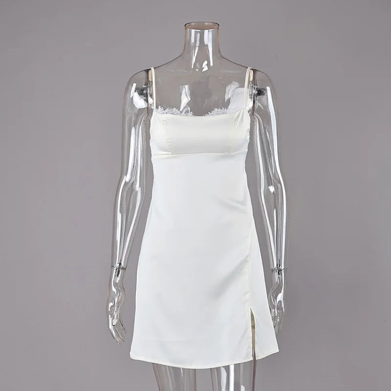 Elegante Abito Lungo da Donna con Pizzo e Patchwork, Vestito Urbano con Collo Asimmetrico e Maniche Corte, Stile Impero, Collezione Estate 2026