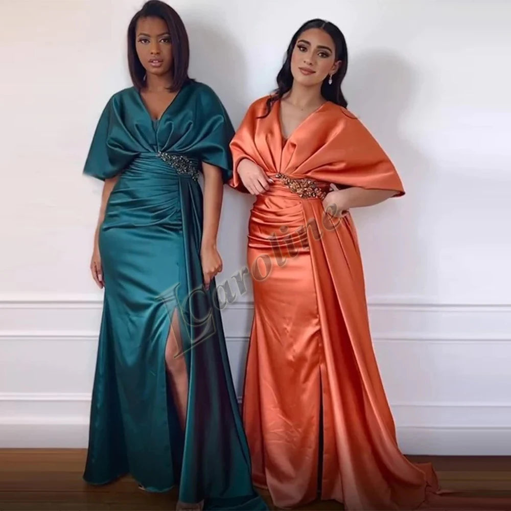 Caroline Bling Paillettes Abiti da ballo per le donne Pieghettato Fiori 3D Dubai Abito da sera formale Vestido De Formatura Personalizzato