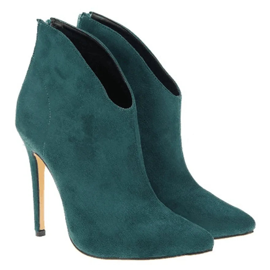 9 Colors Stiletto High Heels Women Fashion Boots New Back Zipper Soft Flock Pointed Toe Party Boots Female Autumn Elegant Shoes