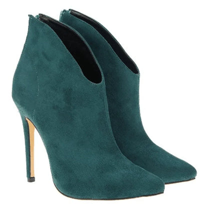 9 Colors Stiletto High Heels Women Fashion Boots New Back Zipper Soft Flock Pointed Toe Party Boots Female Autumn Elegant Shoes