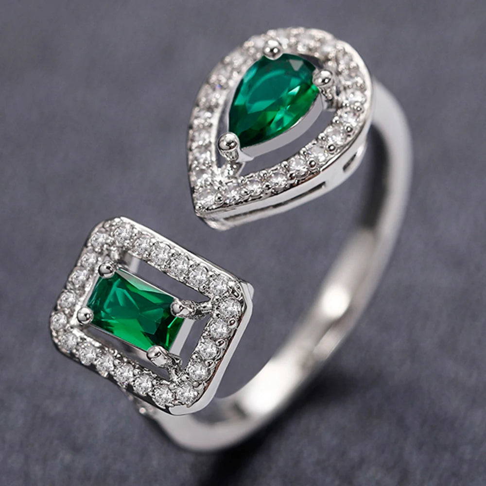 Huitan Anelli di apertura del polsino a forma geometrica per le donne Colore argento/Colore oro Nobile anello con zirconi cubici Accessorio Gioielli di moda