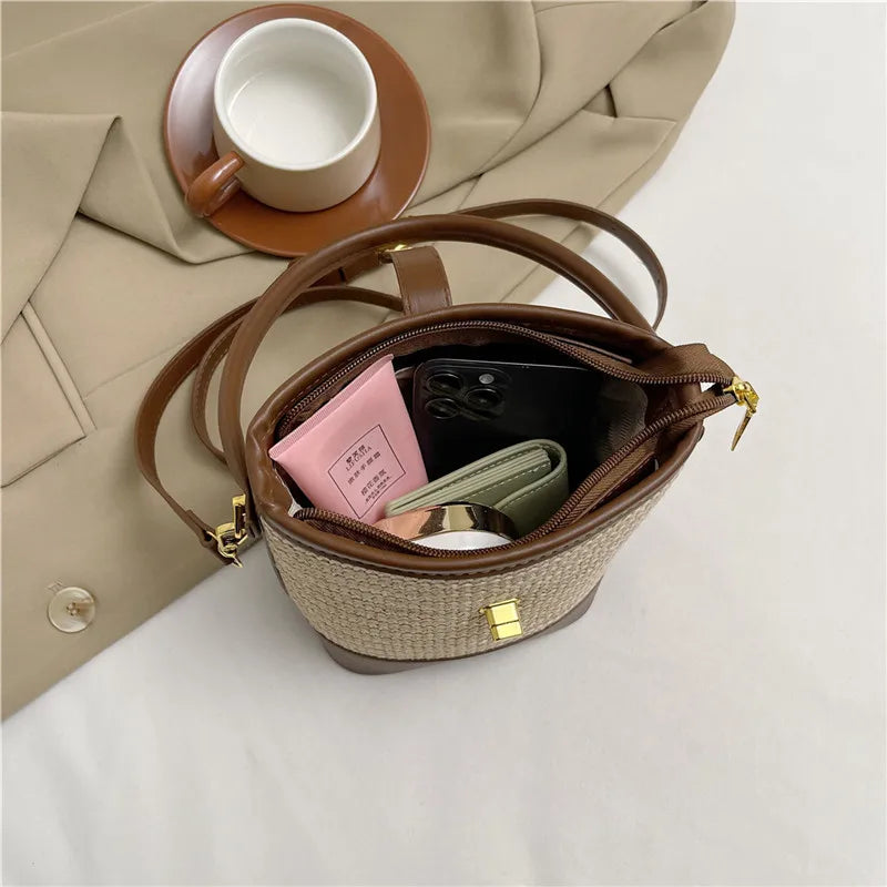 Tendenze moda donna borsa a secchiello di paglia donna estate borse a tracolla tessute a mano borsa per la spesa da donna nuove borse da spiaggia borse