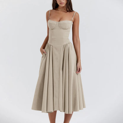 Robe d'été florale à bretelles pour femmes, sexy, bustier, sans manches, robe féminine, mode 2024, imprimée, ligne A, élégante, mi-longue, Lady Vestidos