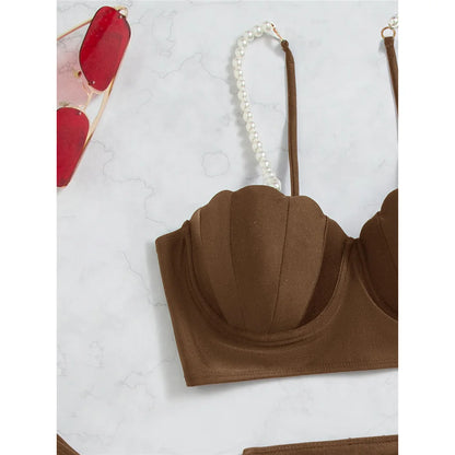 S - XL perle Bikini Push Up costume da bagno donna costumi da bagno donna Bikini a tre pezzi con reggiseno coppa bagnante costume da bagno Swim V4302