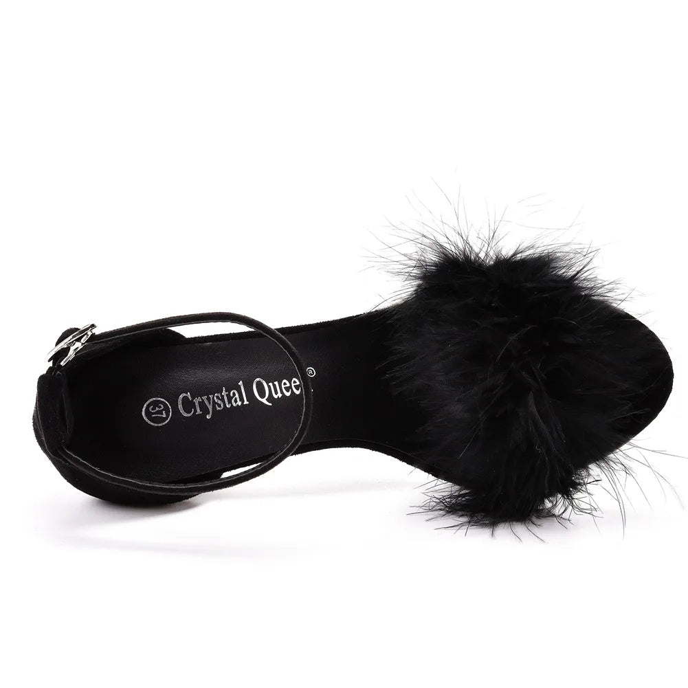 Sexy Feather High Heel Sandals Women's European  American Large 46 Fish Mouth High Heel Sandals Women Shallow Mouth Women's Shoe