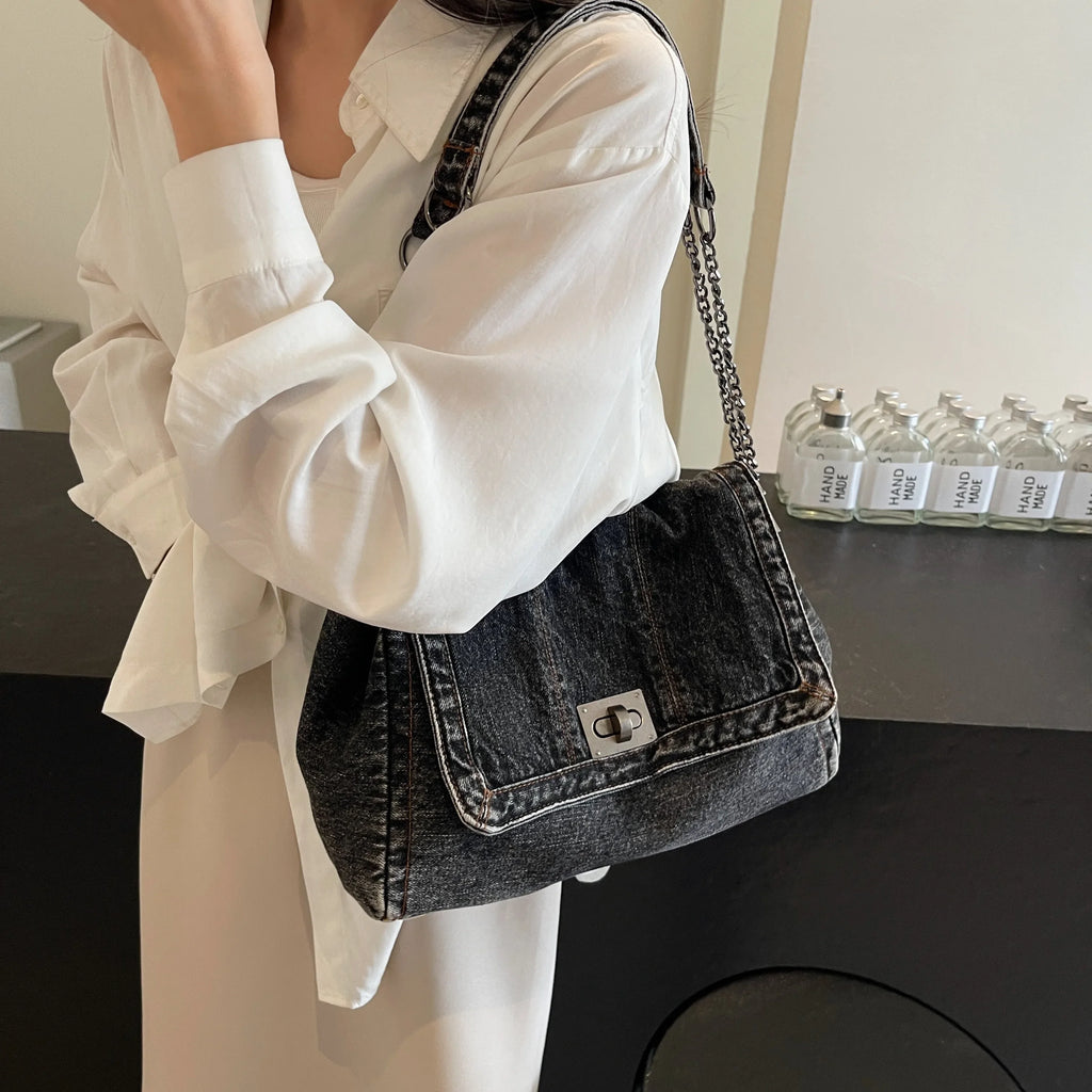 Borsa in denim da donna 2025 Borse a tracolla casual di nuova moda Borsa tote di grande capacità Borse a tracolla per pendolari di classe per donna bolsa sac