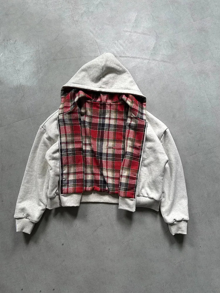 Felpa con Cappuccio Invernale Casual da Donna con Stampa a Quadri, Calda, con Zip, Reversibile, alla Moda, Trendy, Vestibilità Ampia