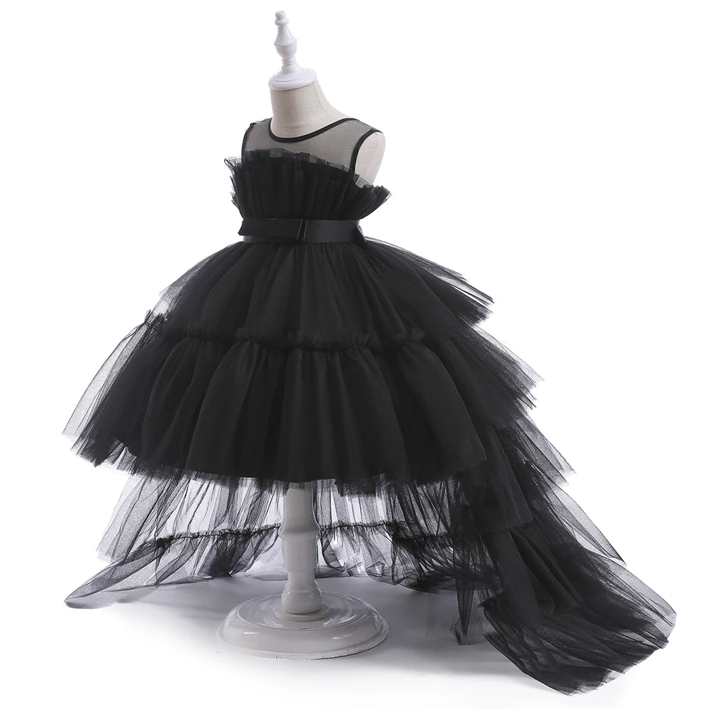 Robes d'été pour bébés filles, demoiselles d'honneur, baptême, tulle, traîne, robe de princesse de mariage, anniversaire, robe de première communion pour filles, avec nœud.