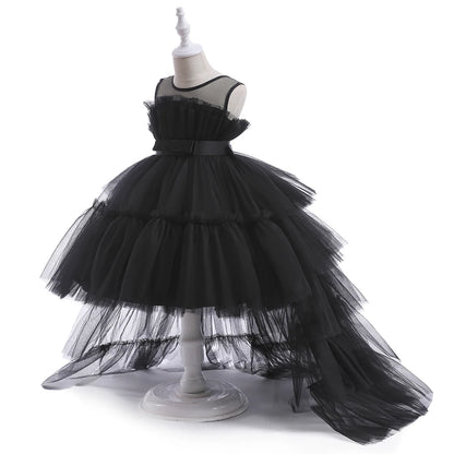 Robes d'été pour bébés filles, demoiselles d'honneur, baptême, tulle, traîne, robe de princesse de mariage, anniversaire, robe de première communion pour filles, avec nœud.