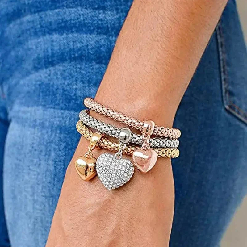Set da 3 pezzi con lucchetto a forma di cuore, chiave, segno musicale, braccialetto con ciondoli, gufo, placcatura in oro rosa, catena color argento, set di gioielli con bracciale con ciondolo Owm
