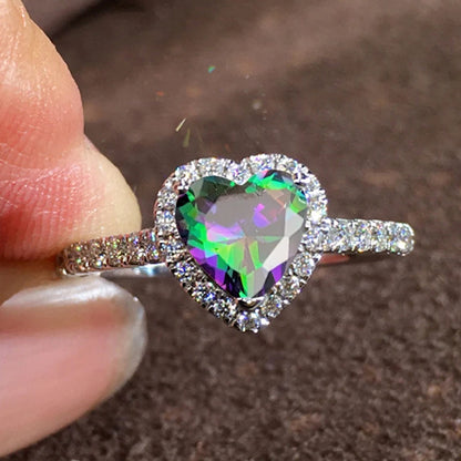 Anelli di fidanzamento classici a forma di cuore color argento per le donne Bianco Rosso CZ Pietra intarsiata Gioielli di moda Regalo per la festa nuziale