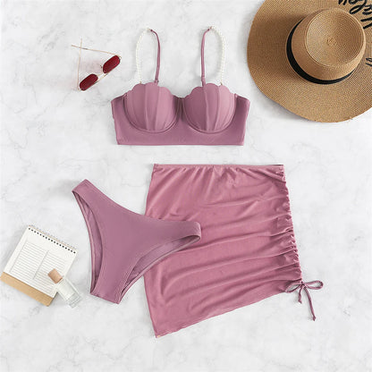 S - XL perle Bikini Push Up costume da bagno donna costumi da bagno donna Bikini a tre pezzi con reggiseno coppa bagnante costume da bagno Swim V4302