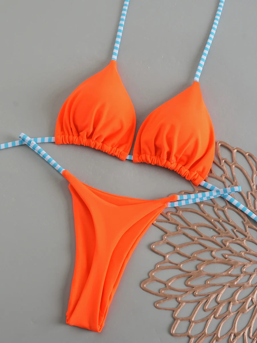 Nouveau maillot de bain brésilien sexy à lacets imprimé pour femmes 2026 Micro maillot de bain dos nu Biquini Maillots de bain Tanga