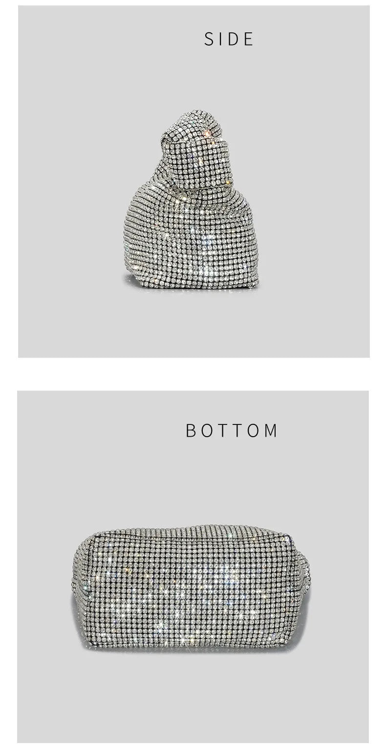 Borse da sera con nodo con strass con manico Borsa con manico superiore in cristallo argento per borse da donna e borsette Borsa di design di lusso