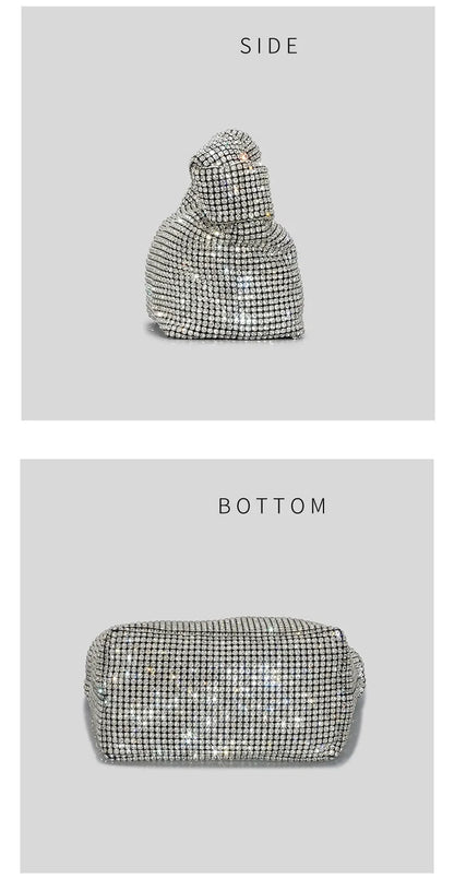 Borse da sera con nodo con strass con manico Borsa con manico superiore in cristallo argento per borse da donna e borsette Borsa di design di lusso