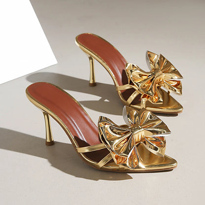 Sandales d'été pour femmes à talons hauts, talons aiguilles, à enfiler, fleurs dorées, élégantes, sexy, confortables, chaussures de marque, Zapatos De Mujer