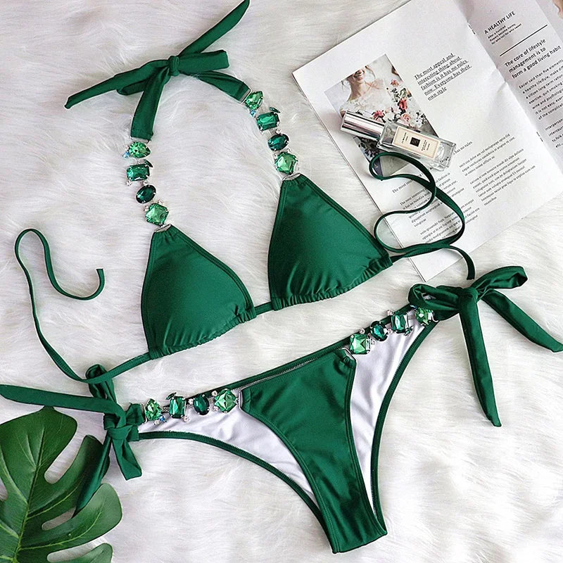 Costume da bagno femminile con strass ingioiellati e diamanti Costume da bagno donna Costume da bagno bikini a due pezzi Costume da bagno brasiliano Swim Lady