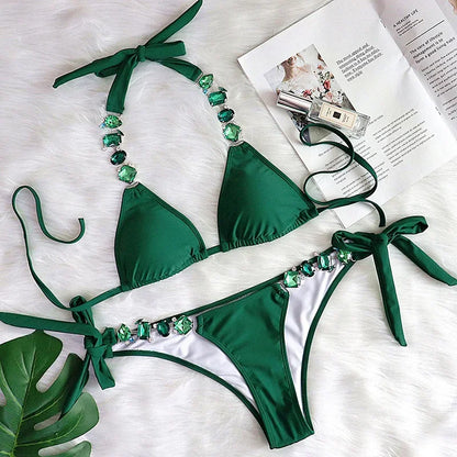 Costume da bagno femminile con strass ingioiellati e diamanti Costume da bagno donna Costume da bagno bikini a due pezzi Costume da bagno brasiliano Swim Lady