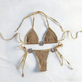Neues sexy Damen-Bikini-Set mit Borte, zweiteiliger Badeanzug im Westernstil mit seitlichen Bändern, verstellbarer Bandeau-Oberteil mit Metallringen
