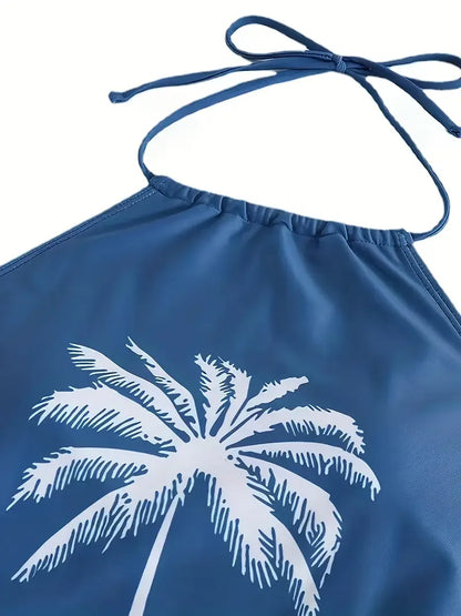Bretelles imprimées noix de coco, Cache-ventre conservateur grande taille, Bikini fendu pour femme, Cache-ventre conservateur grande taille
