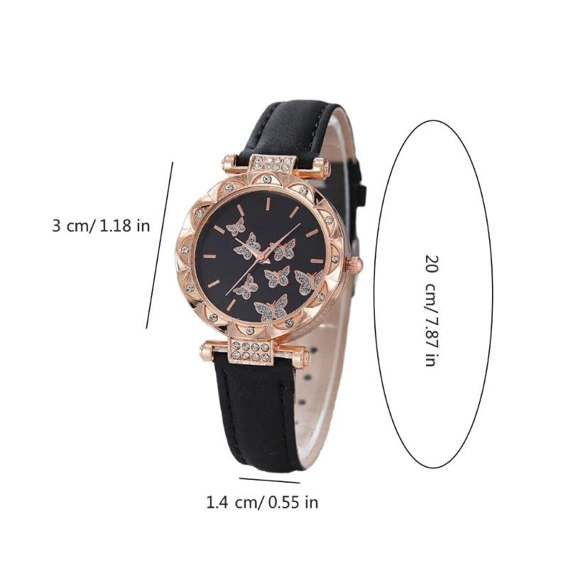 Set di gioielli a farfalla (senza scatola) orologi da donna anelli per orologi in pelle da donna collana orecchini bracciale regalo di nozze