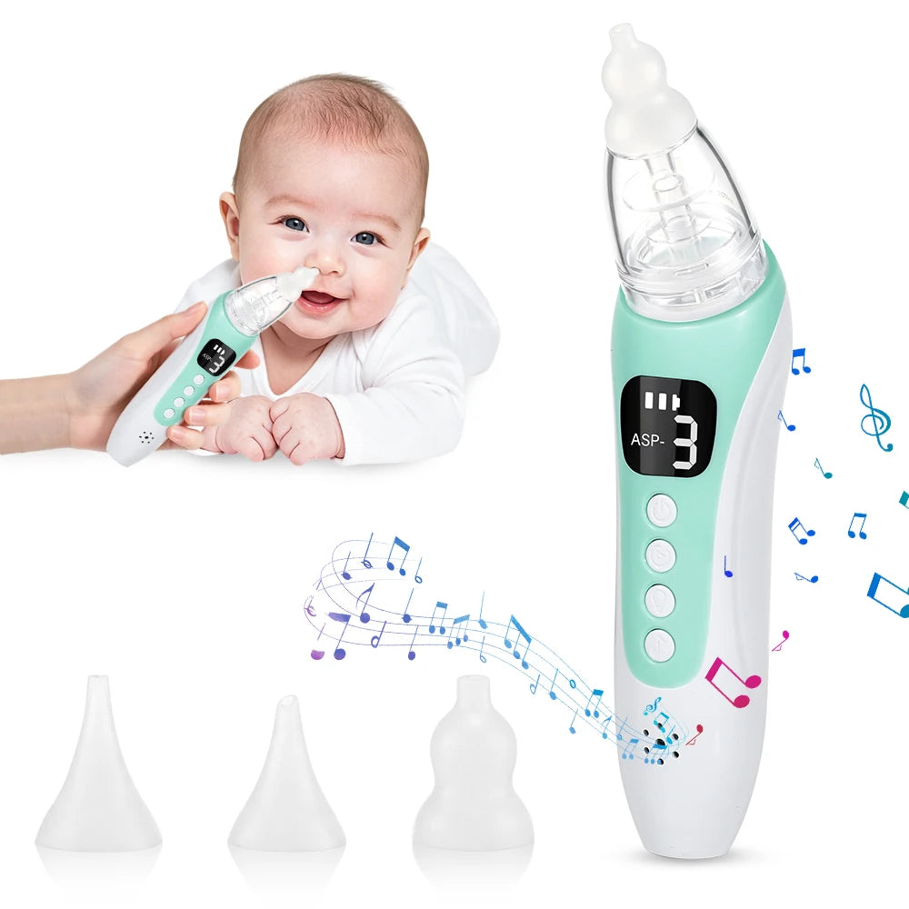 Aspiratore Nasale Elettrico per Neonati, Ricaricabile, 3 Livelli di Aspirazione, 10 Canzoni Rilassanti, Punte in Silicone
