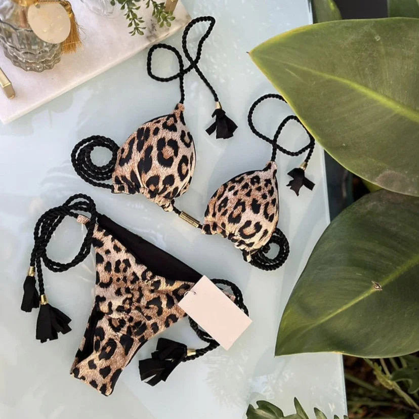 Costume da bagno donna bikini set bikini sexy con coulisse costumi da bagno leopardo due pezzi costume da bagno costume da bagno bikini con lacci biquinis