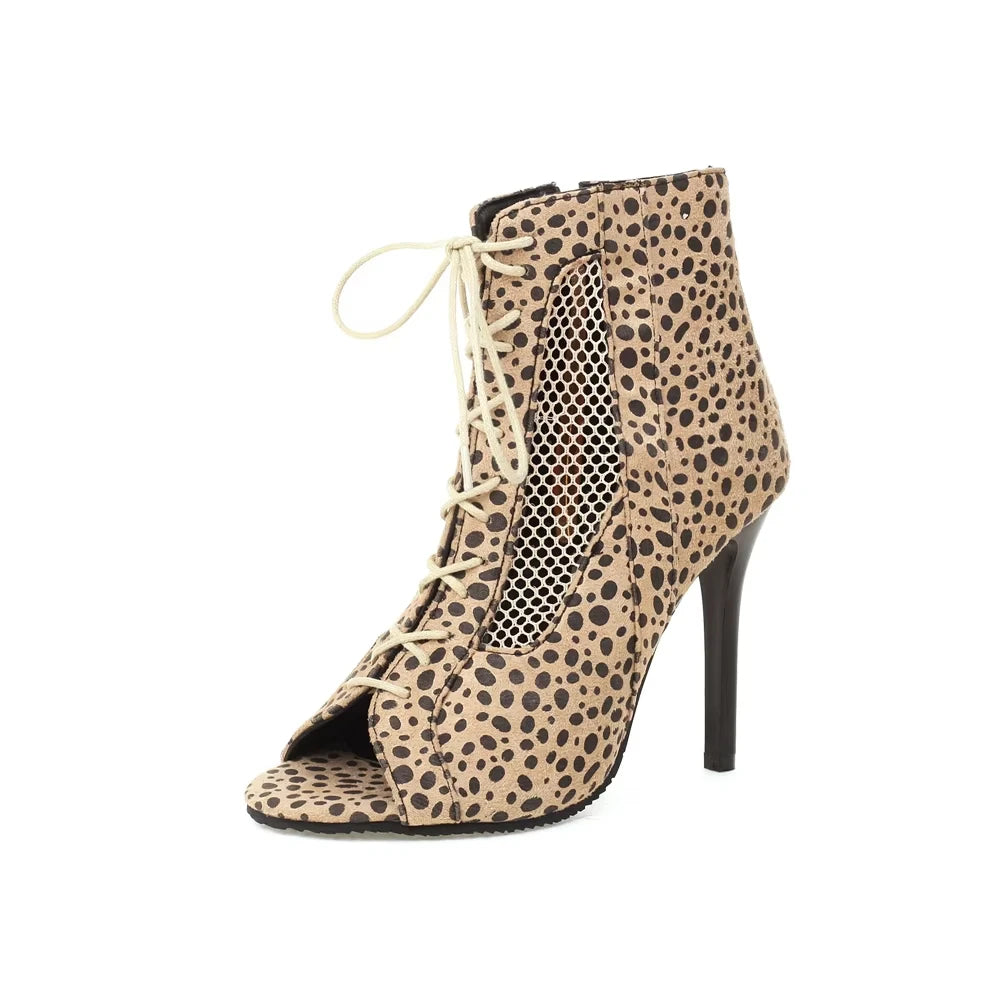 Fashion Summer Jazz Dance Shoes Peep Toe Ankle Boots For Women Sexy High Heels Lace-up Black White Sandals Female