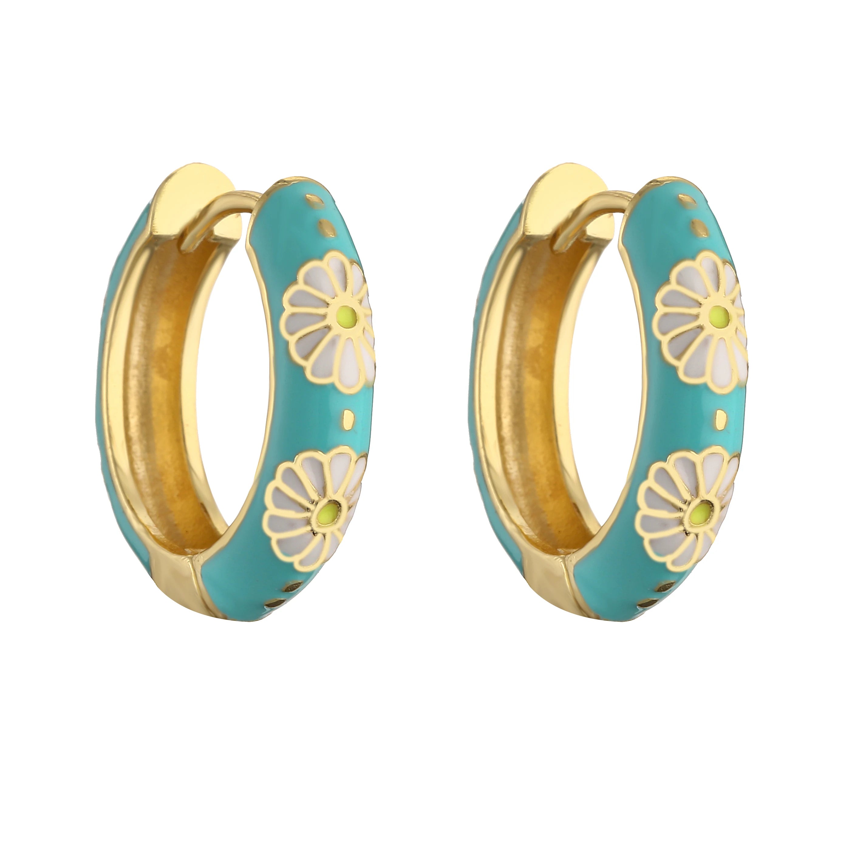 HECHENG, Orecchini a cerchio piccoli con fiori smaltati vintage Dichiarazione geometrica alla moda Cerchio rotondo Huggie Orecchino Gioielli di moda Brincos