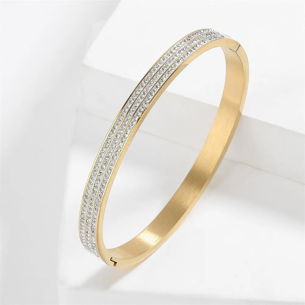 Yupsk Bracciale da coppia in acciaio al titanio Braccialetti in acciaio inossidabile intarsiato con zirconi lucidi Regalo di gioielli femminili color oro/argento