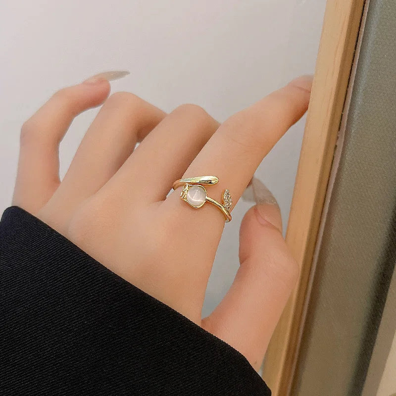Anelli di apertura del fiore di zircone di lusso per le donne Cubic Zirconia Rosa Fiore di ciliegio Tulipano Anello da dito regolabile Gioielli da sposa