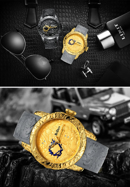 BIDEN impermeabile sport uomo orologi Dragon Design orologio al quarzo per uomo cinturino in Silicone orologio da polso orologio maschile Relogio Masculino