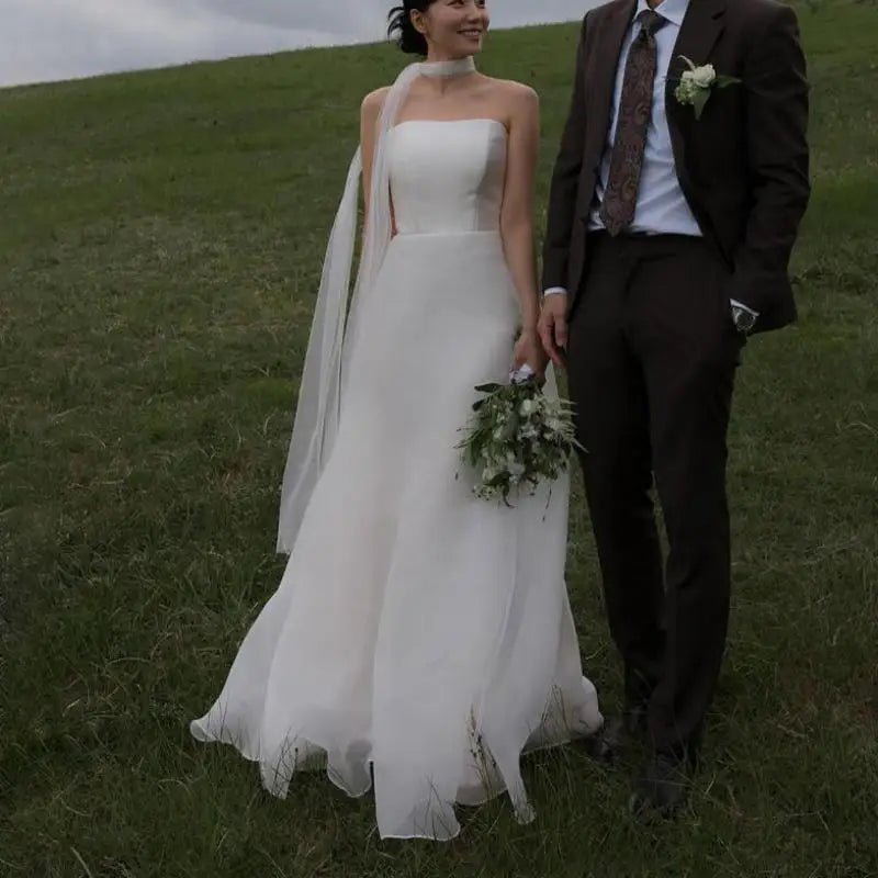 I più nuovi abiti da sposa semplici abito da sera formale senza spalline Sexy senza spalline elegante lunghezza del pavimento a-line Plus Size abiti da sposa