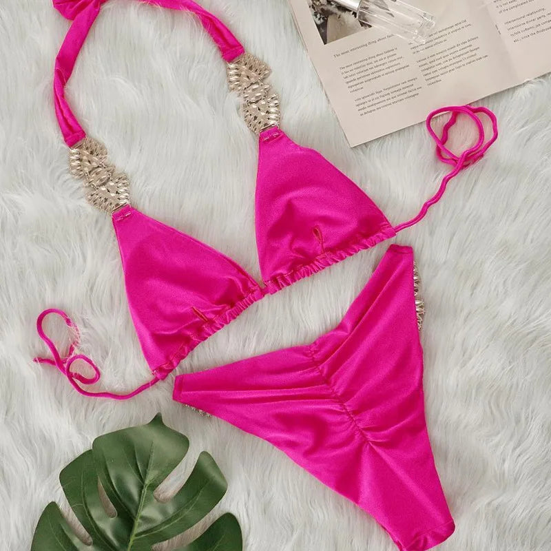 Maillots de bain Sexy Bikinis brillants avec strass pour femmes Maillot de bain push-up Maillots de bain de plage Maillots de bain de piscine 2026